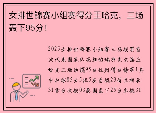女排世锦赛小组赛得分王哈克，三场轰下95分！